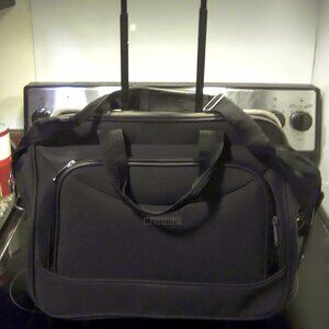 Leisure rolling briefcase carry on travel bag laptop case green canvas wheels